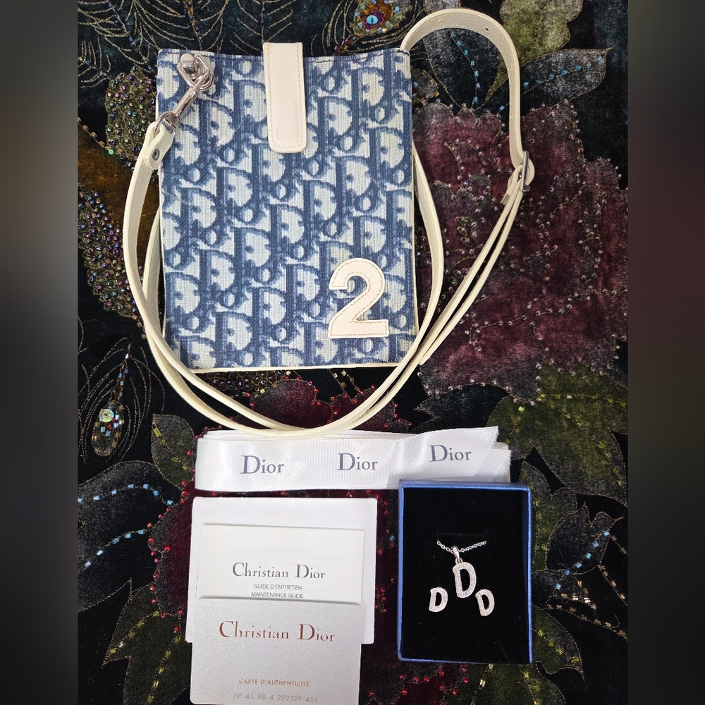 Dior Monogram Blue and Cream Crossbody Bag